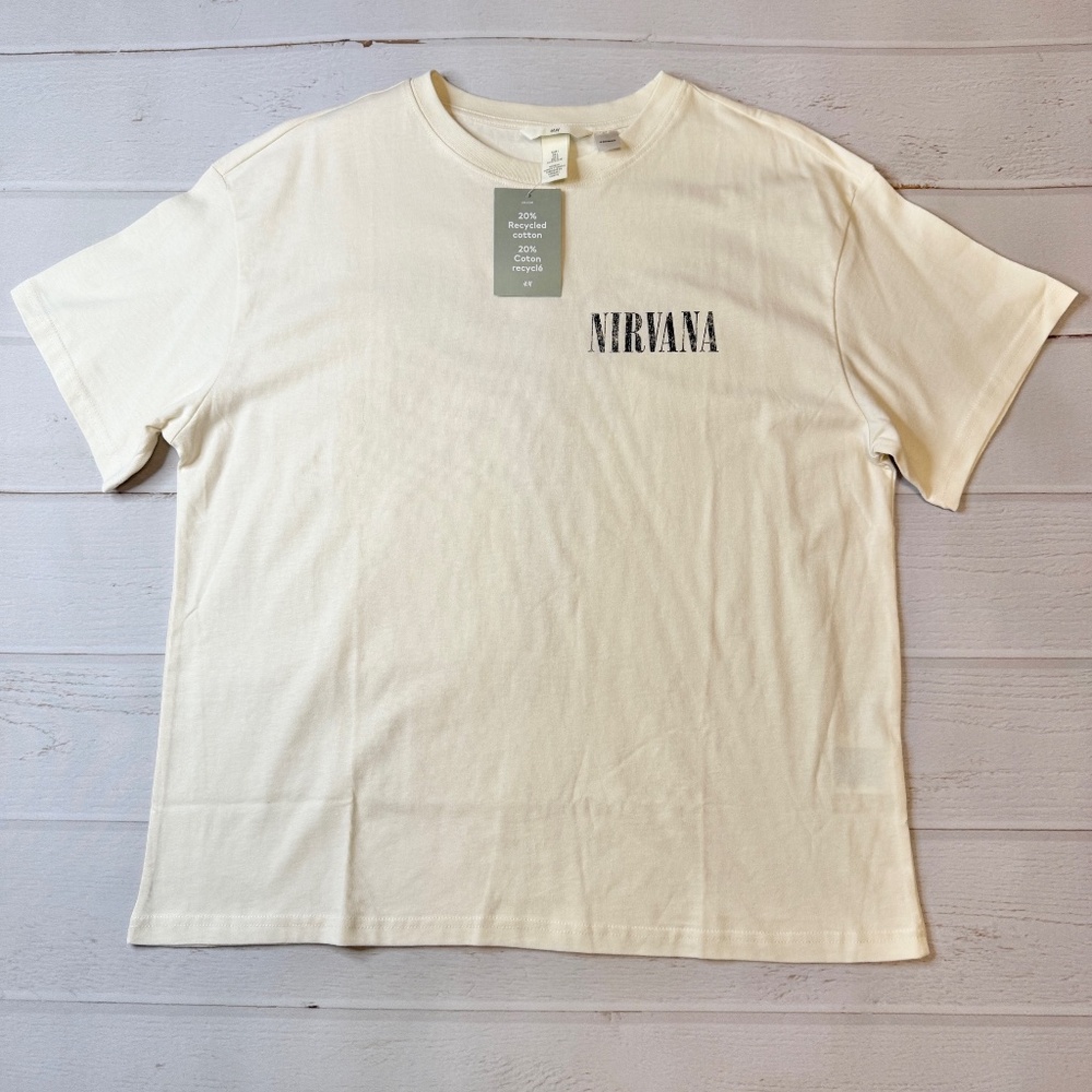 NWT - H&M - Women’s Beige Nirvana Short Sleeve Shirt - Size Large . Brand new wi